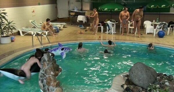 Indoor Dolphin Ride Full HD video - Beautiful family nudism