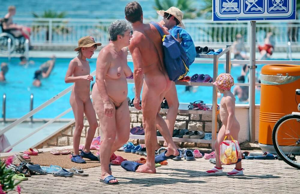 Family Poolside Grouping pics - Nudism helps overcome complexes and fears